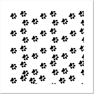 Paw Black and White Pattern Posters and Art